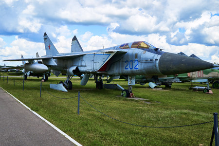 16/06/2022 Central Museum of the Air Force at the Air Force Academy, Monino, Moscow region MiG-31 Foxhound is a Soviet and Russian two-seat supersonic high-altitude all-weather long-range interceptor fighter. high quality photoのeditorial素材