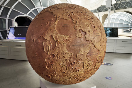 06.17.2022 Russia Moscow VDNH Pavilion Cosmos mock-up of the moon with craters. high quality photoのeditorial素材