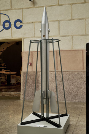 17/06/2022 Russia Moscow VDNH Pavilion Cosmos GIRD 09 is the first hybrid-fueled rocket in the USSR. Developed under the guidance of SP Korolev according to the project of MK Tikhonravov. high quality photoのeditorial素材