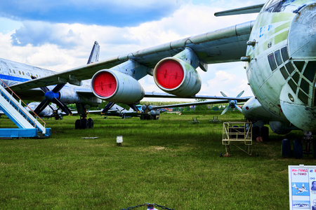 16/06/2022 Central Museum of the Air Force at the Air Force Academy, Monino, Moscow region IL-76M Russian heavy military transport aircraft engines close-up. high quality photoのeditorial素材