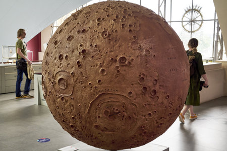 06.17.2022 Russia Moscow VDNH Pavilion Cosmos mock-up of the moon with craters. high quality photoのeditorial素材