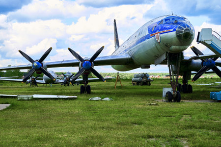 16/06/2022 Central Museum of the Air Force at the Air Force Academy, Monino, Moscow region Tu-114 Russia Cleat is a Soviet turboprop long-haul passenger aircraft of the 1st class, designed in 1955 on the basis of the Tu-95 bomber . high quality photoのeditorial素材