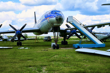 16/06/2022 Central Museum of the Air Force at the Air Force Academy, Monino, Moscow region Tu-114 Russia Cleat is a Soviet turboprop long-haul passenger aircraft of the 1st class, designed in 1955 on the basis of the Tu-95 bomber . high quality photoのeditorial素材