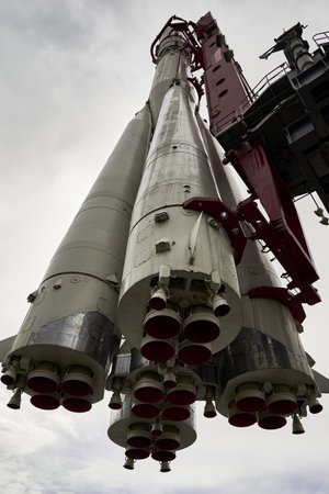 06.17.2022 Russia Moscow VDNH the vostok launch vehicle on a pedestal in the park against the blue sky High quality photoのeditorial素材