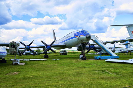 16/06/2022 Central Museum of the Air Force at the Air Force Academy, Monino, Moscow region Tu-114 Russia Cleat is a Soviet turboprop long-haul passenger aircraft of the 1st class, designed in 1955 on the basis of the Tu-95 bomber . high quality photoのeditorial素材