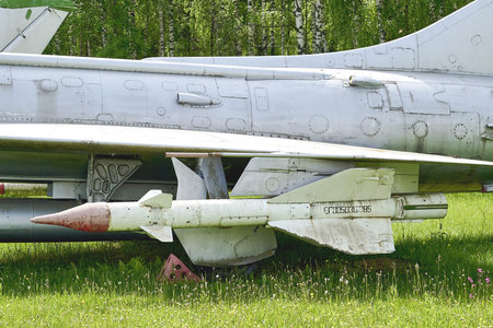 suspended missile armament under the wing of a combat fighter. high quality photoの写真素材