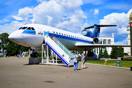 06.17.2022 Russia Moscow VDNH passenger plane Yak-42 on the background of the sky with clouds High quality photoのeditorial素材