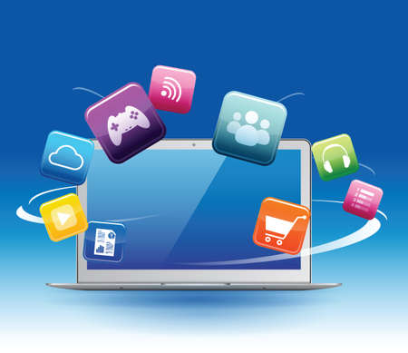 laptop and web   apps   cloud   ecommerceのイラスト素材