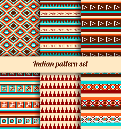 Indian pattern set. Collection of six colorful seamless backgrounds. Good for design of fabric, wrapping and other objects.のイラスト素材