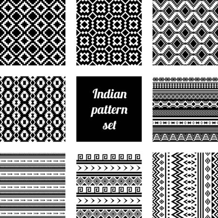 Indian pattern set. Collection of eight seamless backgrounds. Good for design of fabric, wrapping and other objects.のイラスト素材