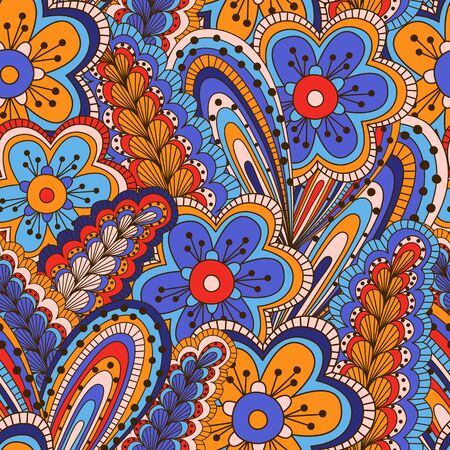 Hand drawn seamless pattern with floral elements. Colorful background. Pattern can be used for fabric, wallpaper or wrapping.のイラスト素材