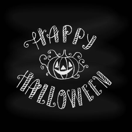 Happy Halloween typographical background on chalkboard. Vector illustration.のイラスト素材