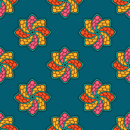 Hand drawn seamless pattern with floral elements. Colorful ethnic background. Pattern can be used for fabric, wallpaper or wrapping.のイラスト素材