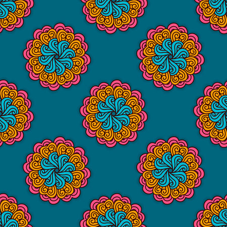 Hand drawn seamless pattern with floral elements. Colorful ethnic background. Pattern can be used...