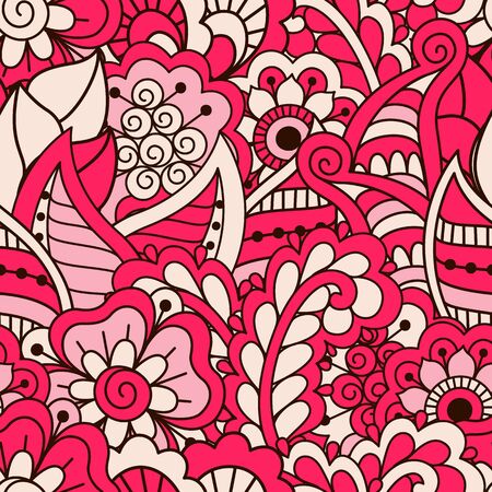Hand drawn seamless pattern with floral elements. Colorful ethnic background. Pattern can be used for fabric, wallpaper or wrappingのイラスト素材