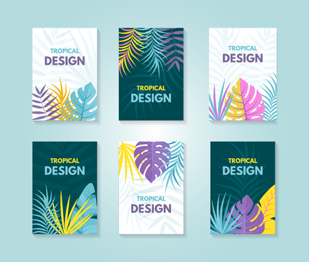 Set of tropical backgrounds. Summer design for card or invitation. Vector illustration.のイラスト素材