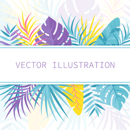 Tropical summer background. Exotic leaves. Vector illustration.のイラスト素材