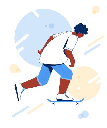 Skateboarding teen collection. Young african man riding on a skateboard.のイラスト素材