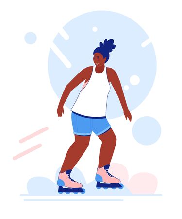 Roller skating young african american woman. Girl rollerblading.のイラスト素材