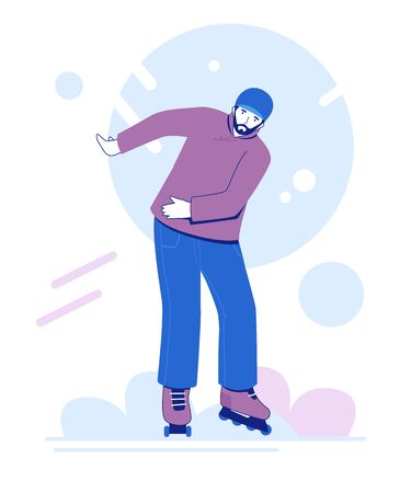 Roller skating young man. Man rollerblading. Extreme sport. Vector illustration. のイラスト素材