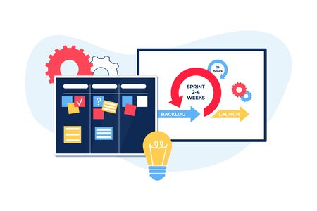 Agile project management. Communication, teamwork, business process.のイラスト素材