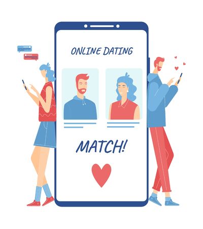 Online date with smartphone application concept. Vector illustration.のイラスト素材