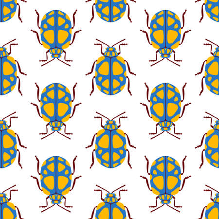 Flat beetles seamless pattern. Isolated on white background.のイラスト素材