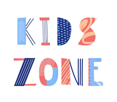 Kids zone hand drawn lettering, Social media post, poster, card.のイラスト素材