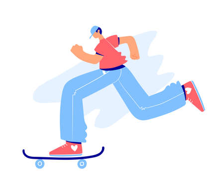 Skateboarding teen collection. Young man riding on a skateboard.のイラスト素材