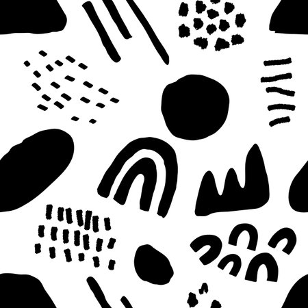 Abstract seamless black and white pattern in trendy style with geometric elements, textures.のイラスト素材