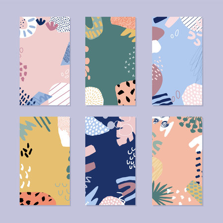 Set of abstract story backgrounds. Hand drawn natural pattern in trendy style.