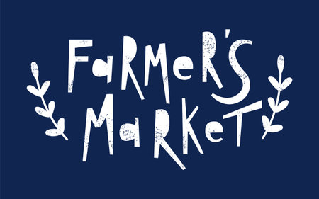 farmers market hand drawn lettering. White chalk logo on black board. Vector illustration.のイラスト素材