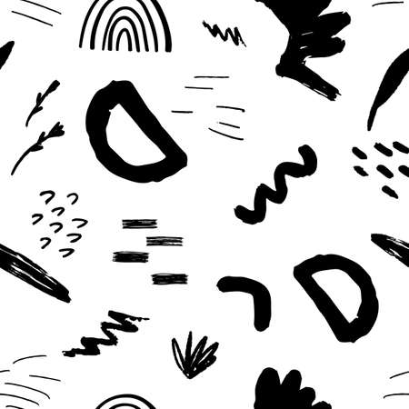 Abstract seamless black and white pattern in trendy style with geometric elements, textures. Vector illustrationのイラスト素材