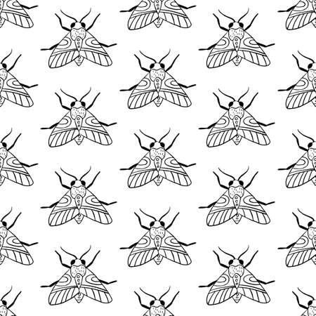 Black and white seamless pattern with moths and butterflies. Textile and wrapping design. Vector illustration.のイラスト素材