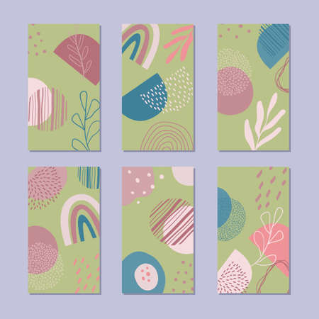Set of abstract story backgrounds. Hand drawn natural pattern in trendy style. Vector illustration.のイラスト素材