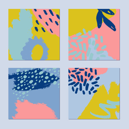 Abstract hand drawn backgrounds set. Bright summer colors. Vector illustration.