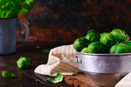 Brussels sprouts in an aluminum panの写真素材