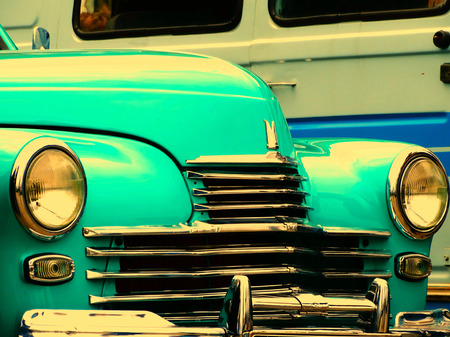 Old retro car on exhibition 40s 50s 60s vintage style time generation rarityの写真素材