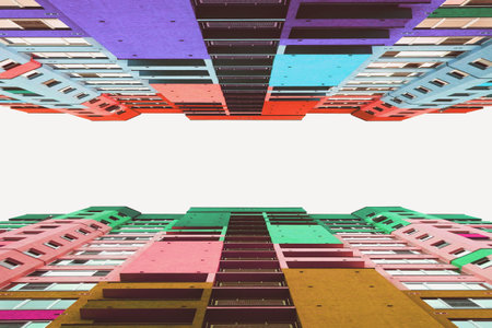 High buildings of the city urban background wallpaper textures cityscape skyscraper geometric symmetricの写真素材