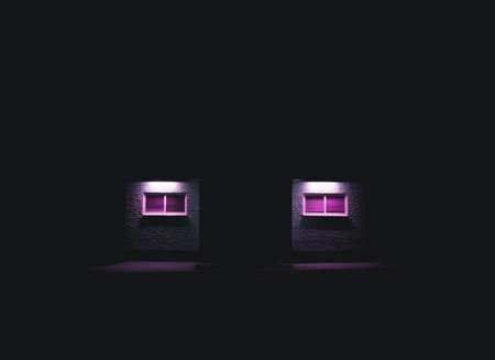 Neon industrial building night evening city office cafe background wallpaper texture visual