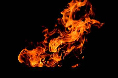 Orange flame fire on a black background