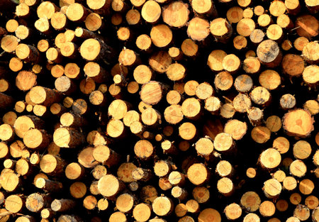 Harvesting logs logging, a lot of folded logs
