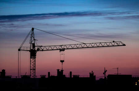 building crane sunsetの写真素材