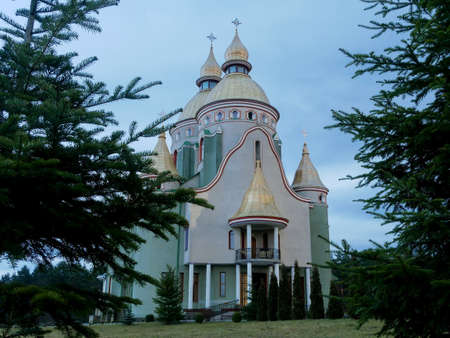 beautiful church cloudy sky backgroundの写真素材