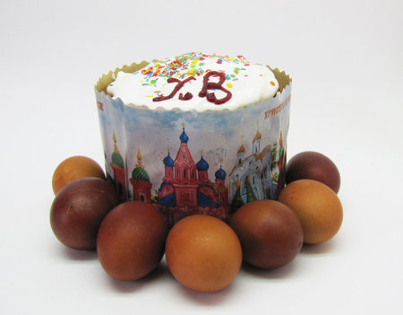 Kulich with dyed egg                               