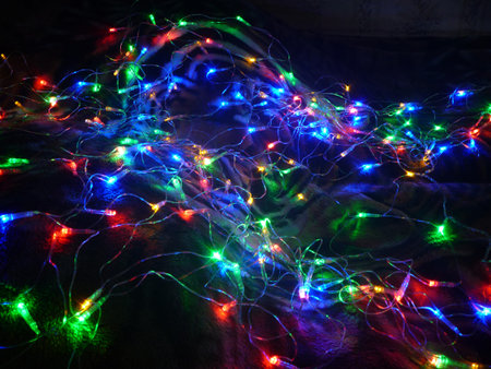 Colour bright lights of the festoon dawn on black background