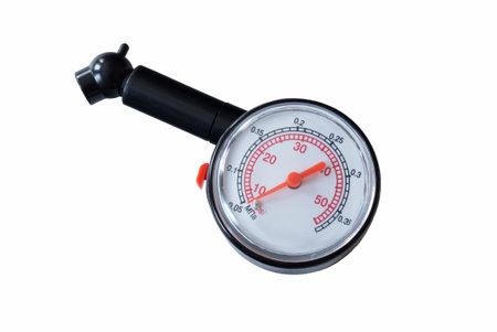 The Black manometer with red arrow for measurement of the pressure in bus. Instrument insulated on...