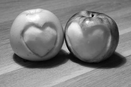 two apples with heartの写真素材