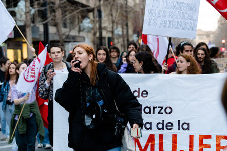people demonstrating in the streets of Granada, on international womens dayのeditorial素材