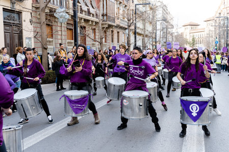 people demonstrating in the streets of Granada, on international womens dayのeditorial素材